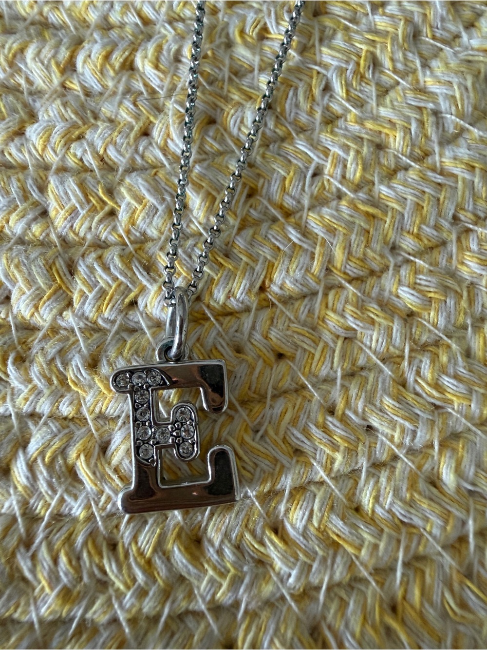 Juicy Couture Silver 'E' Letter Pendant Necklace with Rhinestones
